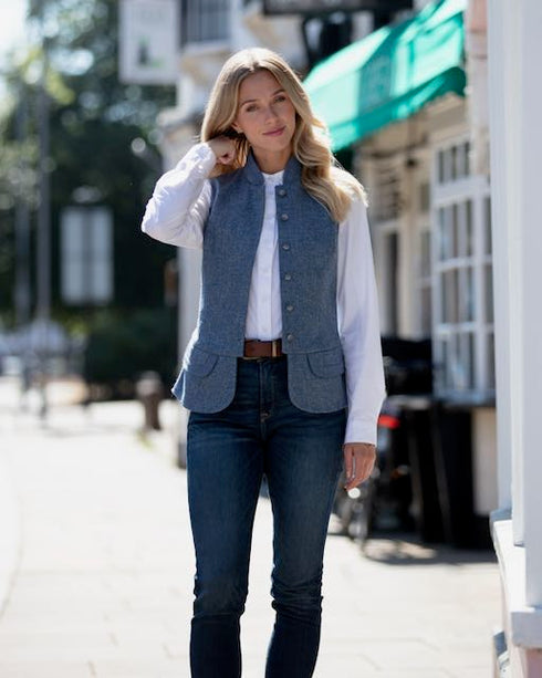 Julian Road Waistcoat India Ladies Tweed Waistcoat -Pale Blue Shetland